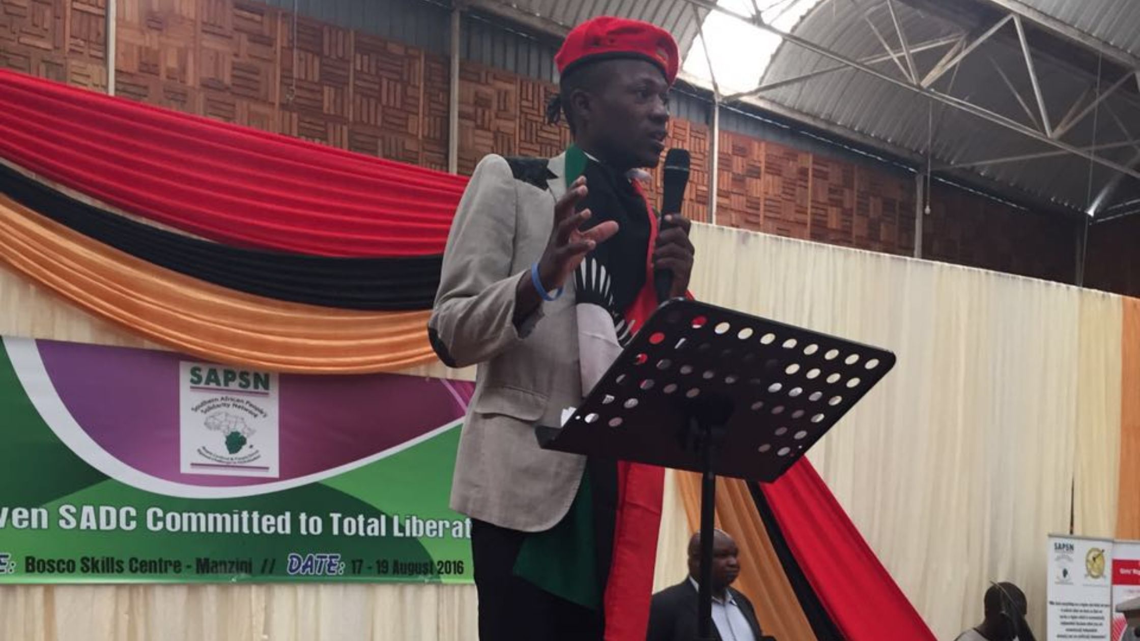 CRIDOC's former team leader, Edward Phiri, making a solidarity speech in Manzini, Swaziland.